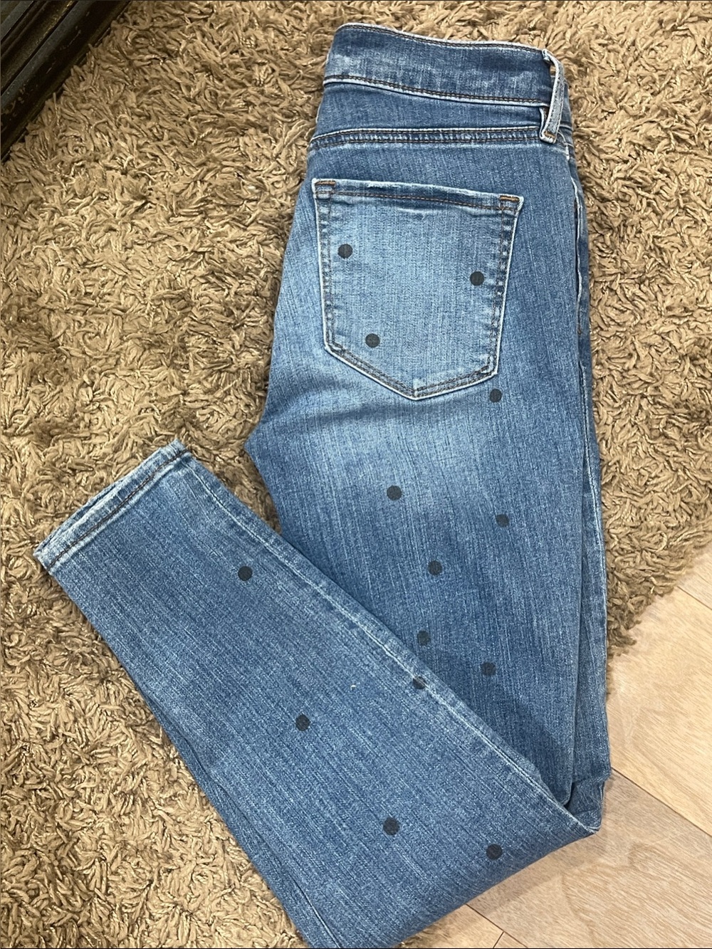 LOFT Medium Blue Skinny Jeans with Black Polka Dots